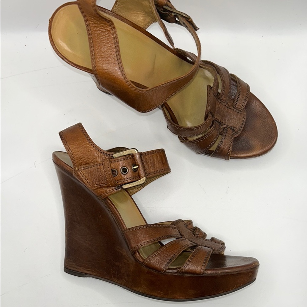 Stuart Weitzman Women’s Wedge Brown Leather Sandals size 8